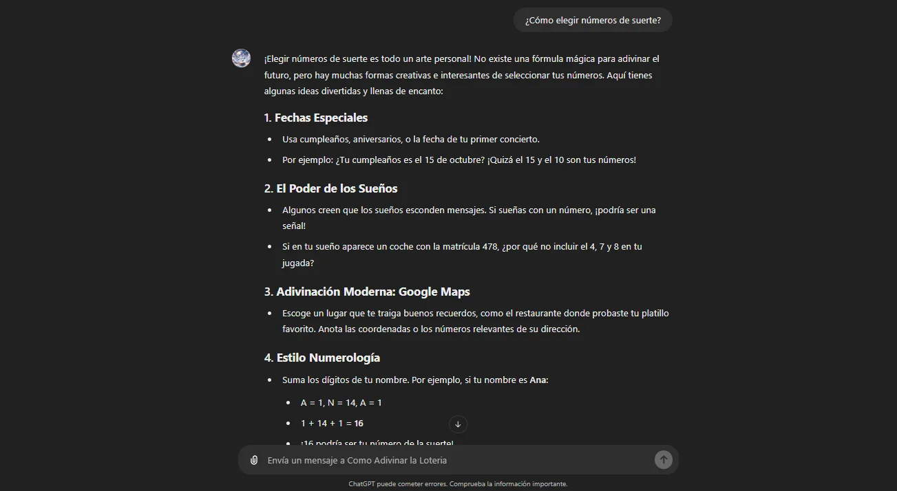 ChatGPT como elegir numeros de la suerte